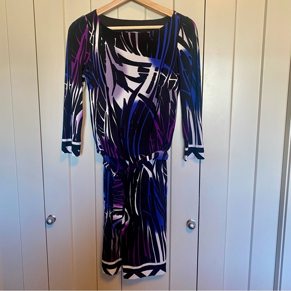 Joseph Ribkoff Blue and Purple Tie Front Dress